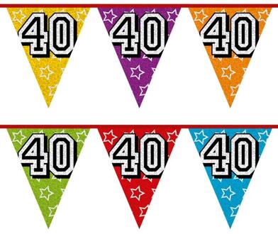 Vlaggenlijn 40 jaar versiering vlaggetjes slinger 6 meter - Vlaggenlijnen Multikleur