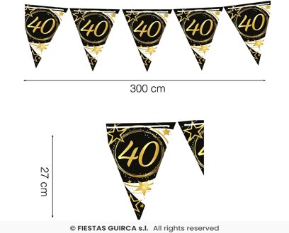 Vlaggenlijn 40 Jaar Zwart & Goud Chique Multikleur - Print