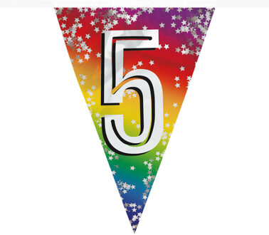 Vlaggenlijn 5 jaar versiering vlaggetjes slinger 6 meter - Vlaggenlijnen Multikleur