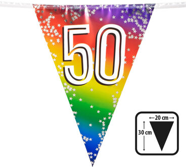 Vlaggenlijn 50 jaar versiering vlaggetjes slinger 6 meter - Vlaggenlijnen Multikleur