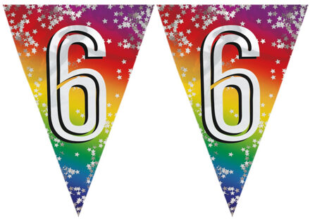 Vlaggenlijn 6 jaar versiering vlaggetjes slinger - 2x stuks - 6 meter - Glitter folie