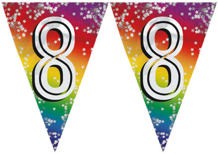 Vlaggenlijn 8 jaar versiering - 2x stuks - vlaggetjes slinger - 6 meter - Glitter folie - Binnen/bui