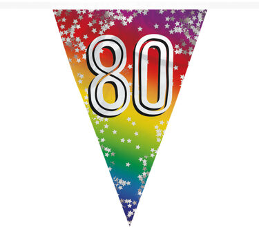 Vlaggenlijn 80 jaar versiering vlaggetjes slinger 6 meter - Vlaggenlijnen Multikleur