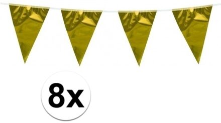 Vlaggenlijn - 8x stuks - metallic goud - 10 meter - plastic - vlaggetjes - versiering - slinger