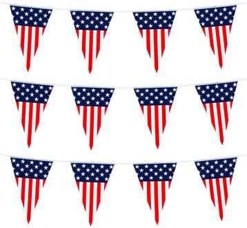 Vlaggenlijn - 8x - vlaggetjes land Amerika - USA - 6 meter - slinger - kunststof - versiering