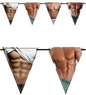 Vlaggenlijn bloot mannenlijf/torso - 2x - 6 meter - plastic - sexy - vrijgezellenfeest Multi