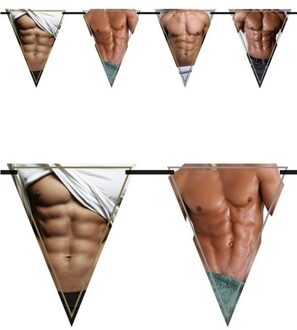 Vlaggenlijn bloot mannenlijf/torso - 3x - 6 meter - plastic - sexy - vrijgezellenfeest Multi