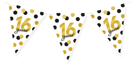 Vlaggenlijn Celebration 16 Jaar Wit/Goud/Zwart Multikleur - Print