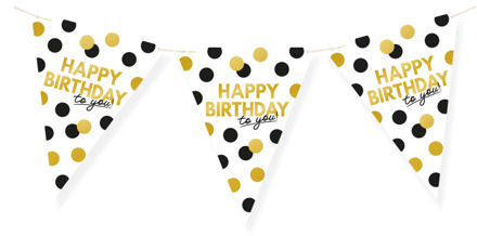 Vlaggenlijn Celebration Happy Birthday Wit/Goud/Zwart Multikleur - Print, Goud - Brons