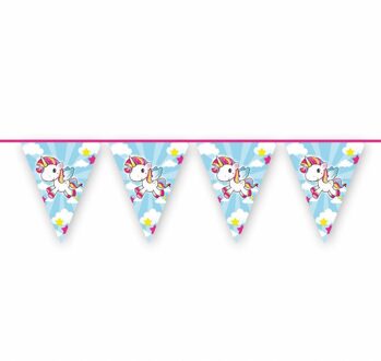 vlaggenlijn Eenhoorn 10 m lichtblauw/wit/roze