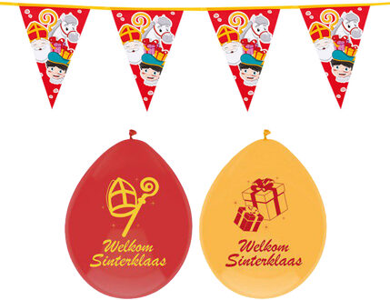 Vlaggenlijn en ballonnen Sinterklaas - rood/geel - feestversiering