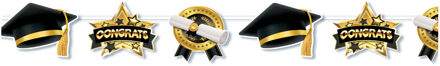 Vlaggenlijn geslaagd thema - 3 meter - goud/zwart - papier - diploma examenfeest hangdecoratie Multi