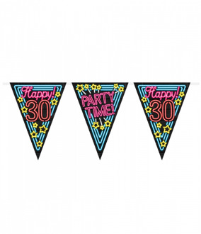 Vlaggenlijn Happy 30! Party Time! 10 Meter Zwart