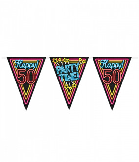 Vlaggenlijn Happy 50! Party Time! 10 Meter Zwart