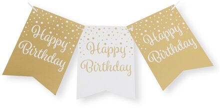 vlaggenlijn Happy Birthday 600 cm karton goud/wit Multikleur