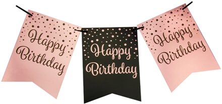 vlaggenlijn Happy Birthday 600 cm karton roze/zwart