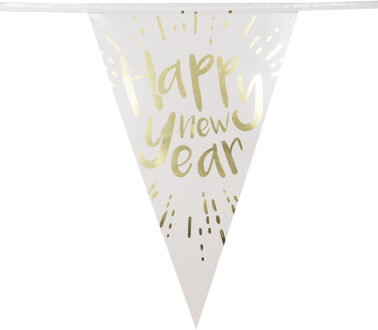 Vlaggenlijn Happy New Year 4 Meter Wit