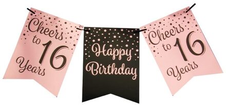 vlaggenlijn HB-16 jaar 6 meter karton roze/zwart