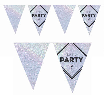 Vlaggenlijn Lets party feest slinger holografisch - 10 meter - Disco/glitter party decoratie