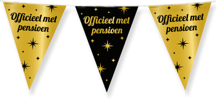 Vlaggenlijn - luxe pensioen feest/party - 10m - goud/zwart - folie - Vlaggenlijnen Multikleur