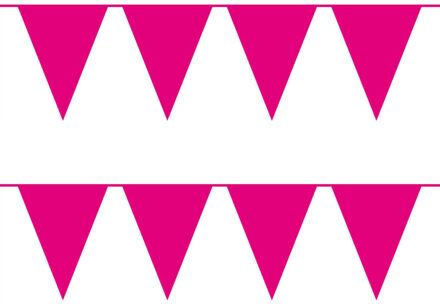 Vlaggenlijn met Feestvlaggetjes in XL formaat - 2x - fuchsia roze - 10 meter - plastic - versiering