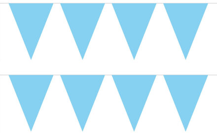 Vlaggenlijn met Feestvlaggetjes in XL formaat - 2x - lichtblauw - 10 meter - plastic - versiering