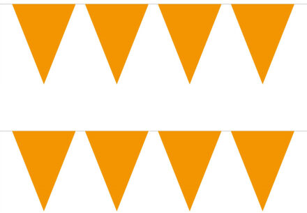 Vlaggenlijn met Feestvlaggetjes in XL formaat - 2x - oranje - 10 meter - plastic - versiering