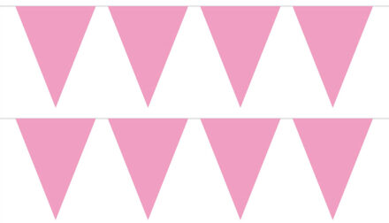 Vlaggenlijn met Feestvlaggetjes in XL formaat - 2x - roze - 10 meter - plastic - versiering