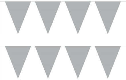 Vlaggenlijn met Feestvlaggetjes in XL formaat - 2x - zilver - 10 meter - plastic - versiering