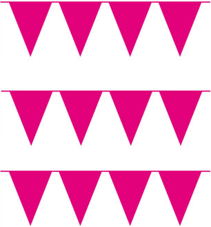 Vlaggenlijn met Feestvlaggetjes in XL formaat - 3x - fuchsia roze - 10 meter - plastic - versiering