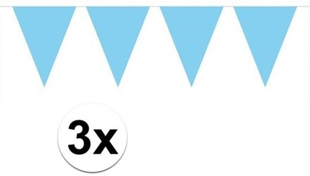 Vlaggenlijn met Feestvlaggetjes in XL formaat - 3x - lichtblauw - 10 meter - plastic - versiering
