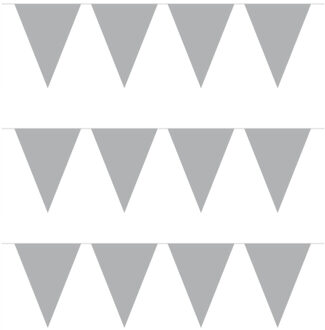 Vlaggenlijn met Feestvlaggetjes in XL formaat - 3x - zilver - 10 meter - plastic - versiering