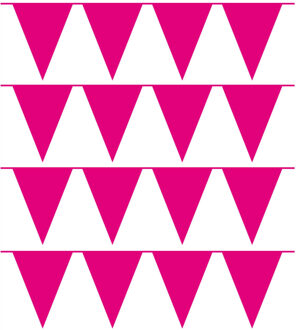 Vlaggenlijn met Feestvlaggetjes in XL formaat - 4x - fuchsia roze - 10 meter - plastic - versiering