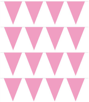 Vlaggenlijn met Feestvlaggetjes in XL formaat - 4x - roze - 10 meter - plastic - versiering