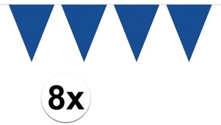 Vlaggenlijn met Feestvlaggetjes in XL formaat - 8x - blauw - 10 meter - plastic - versiering