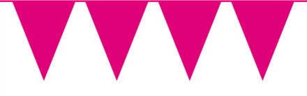 Vlaggenlijn met Feestvlaggetjes in XL formaat - fuchsia roze - 10 meter - plastic - versiering