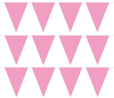 Vlaggenlijn met Feestvlaggetjes in XL formaat - Pakket van 3x stuks - roze - 10 meter - plastic - ve