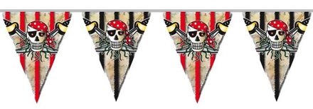 Vlaggenlijn piraten zwart met rood 6 meter