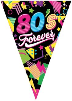 Vlaggenlijn slinger met Eighties print - 300 cm - karton - Jaren 80/eighties thema - Vlaggenlijnen Zwart