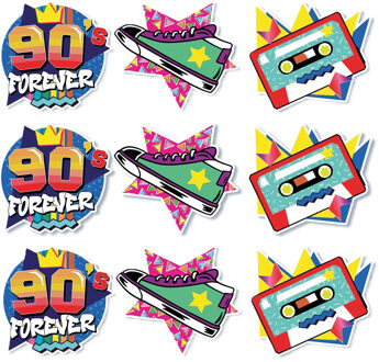 Vlaggenlijn slinger met Nineties print - 3x - 300 cm - karton - Jaren 90/Nineties thema