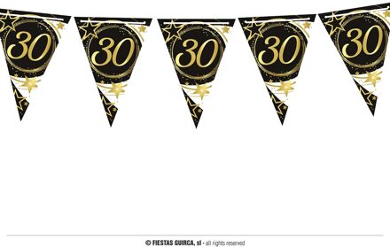 Vlaggenlijn Sterren zwart/wit/goud 30 Jaar (3m) Zwart, Multikleur - Print, Goud - Brons