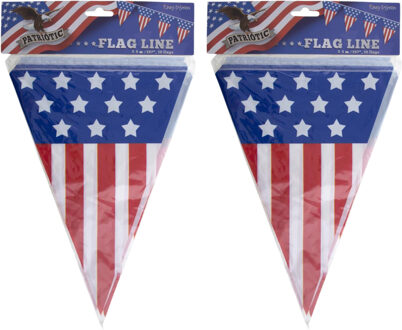 Vlaggenlijn USA - 2x - 5 meter - plastic - Amerika - United States - vlag - versiering