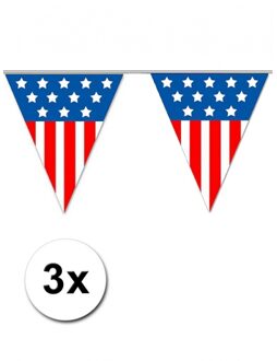 Vlaggenlijn USA - 3x - 5 meter - plastic - Amerika - United States - vlag - versiering