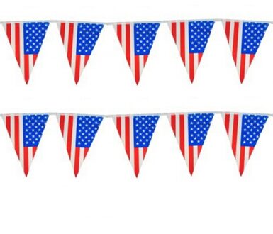 Vlaggenlijn USA/Amerika - Set van 6x stuks - 10 meter - plastic - United States - vlaggetjes - sling