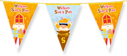 Vlaggenlijn Welkom Sint & Piet Cartoon Vigo (10m) Multikleur - Print