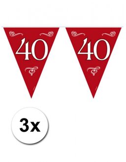 Vlaggenlijnen 40 jaar - 3x - rood - 10 meter - plastic - 40e jubileum slingers - versiering