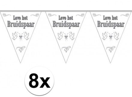 Vlaggenlijnen leve het bruidspaar 8x Wit