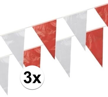Vlaggenlijnen rood en wit 3 stuks van 10 meter