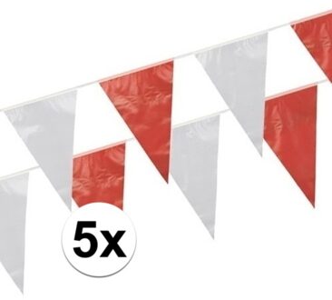 Vlaggenlijnen rood en wit 5 stuks van 10 meter