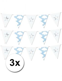 Vlaggenlijnen ster geboorte jongen - 3x - 10 meter - Geboorte feestartikelen - baby jongen blauw